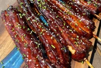 Korean-Style Pork Belly Skewers with Sticky Soy Glaze