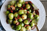 Crispy Brussels Sprouts with Smoky Vegan Mushroom Bacon