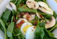 Spinach Salad with Bacon, Mushrooms, and Warm Balsamic Dressing
