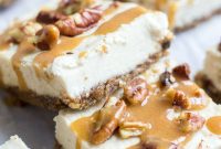 Vegan Turtle Cheesecake Bars with Caramel and Pecans