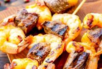 Grilled Steak and Shrimp Kabobs with Garlic Butter Glaze