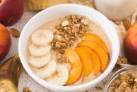 Peach Banana Smoothie Bowl topped with Vanilla Almond Granola