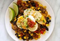 Cheesy Taco Casserole with Spicy Beef and Tortilla Crunch