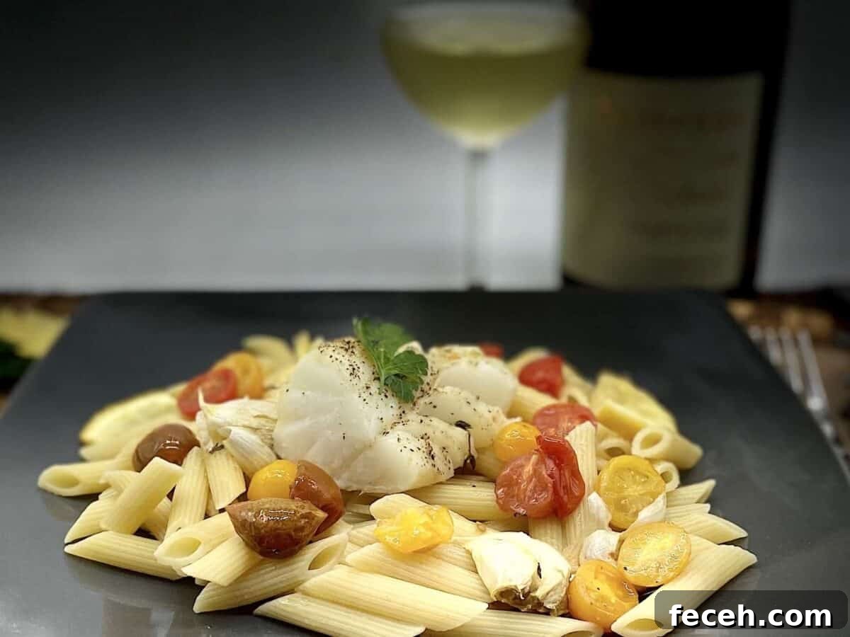 Delicious cod fillet with a glass of Chardonnay.