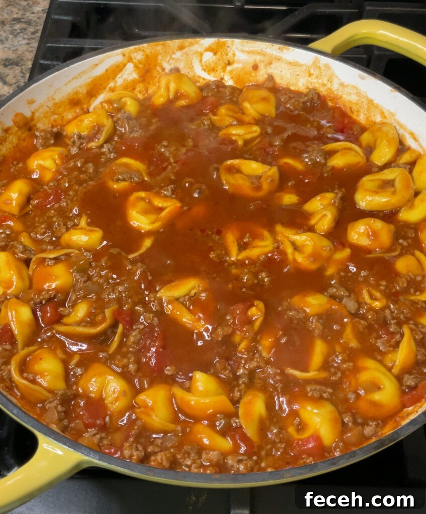 Cheesy Taco Tortellini Skillet -> Taco Tortellini Skillet with Melty Cheese and Taco Flavor 7 Cheesy Taco Tortellini Skillet