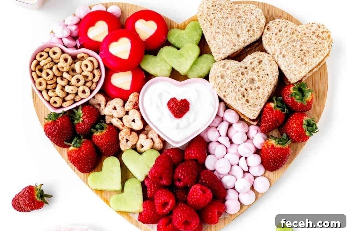20 Fun Valentine's Breakfast Ideas for Kids 11 Heart shaped charcuterie board.