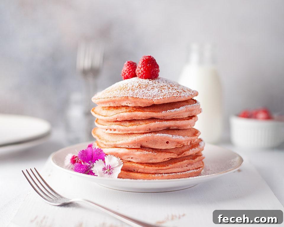20 Fun Valentine's Breakfast Ideas for Kids 3 Fluffy pink pancakes.
