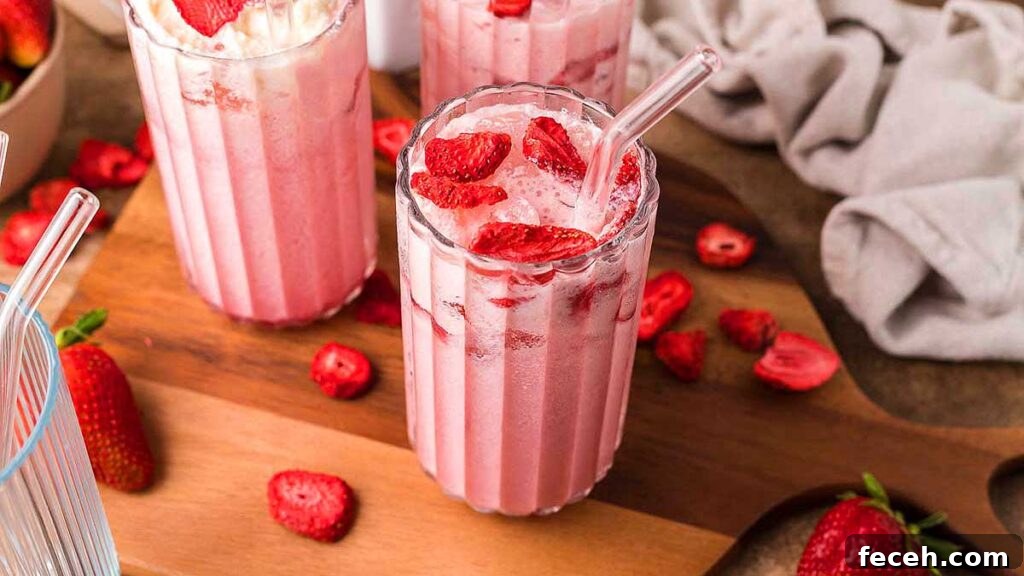 20 Fun Valentine's Breakfast Ideas for Kids 4 A pink drink with dried strawberries.