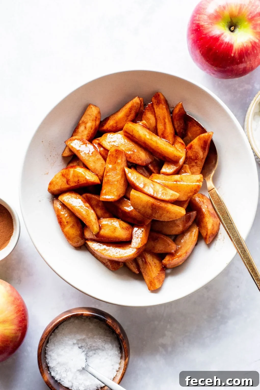 bowl of baked apple slices