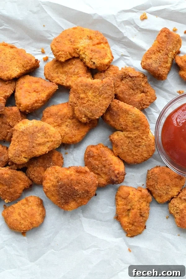 Gluten-Free Baked Chicken Nuggets for a Lighter Crunch 2 Baked Chicken Nuggets scattered on a piece of white paper