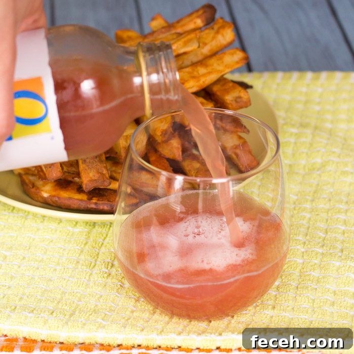 Try a glass of kombucha with your baked battered fries for a "fries and soda" treat the healthy way!