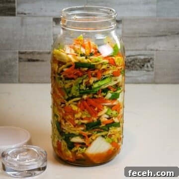kimchi in half-gallon mason jar