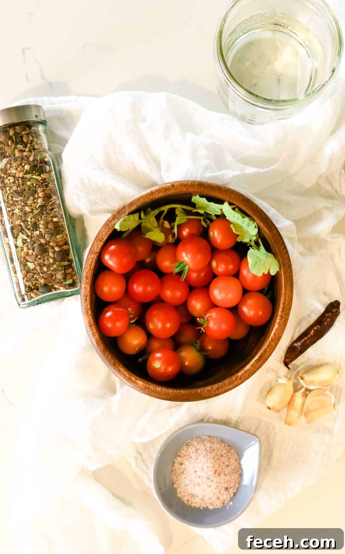 cherry tomatoes, pickling spice, sea salt, garlic and water.