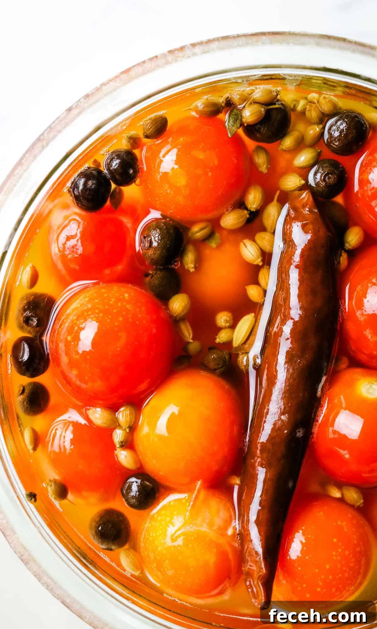 close up of fermented tomatoes with pepper and spices.