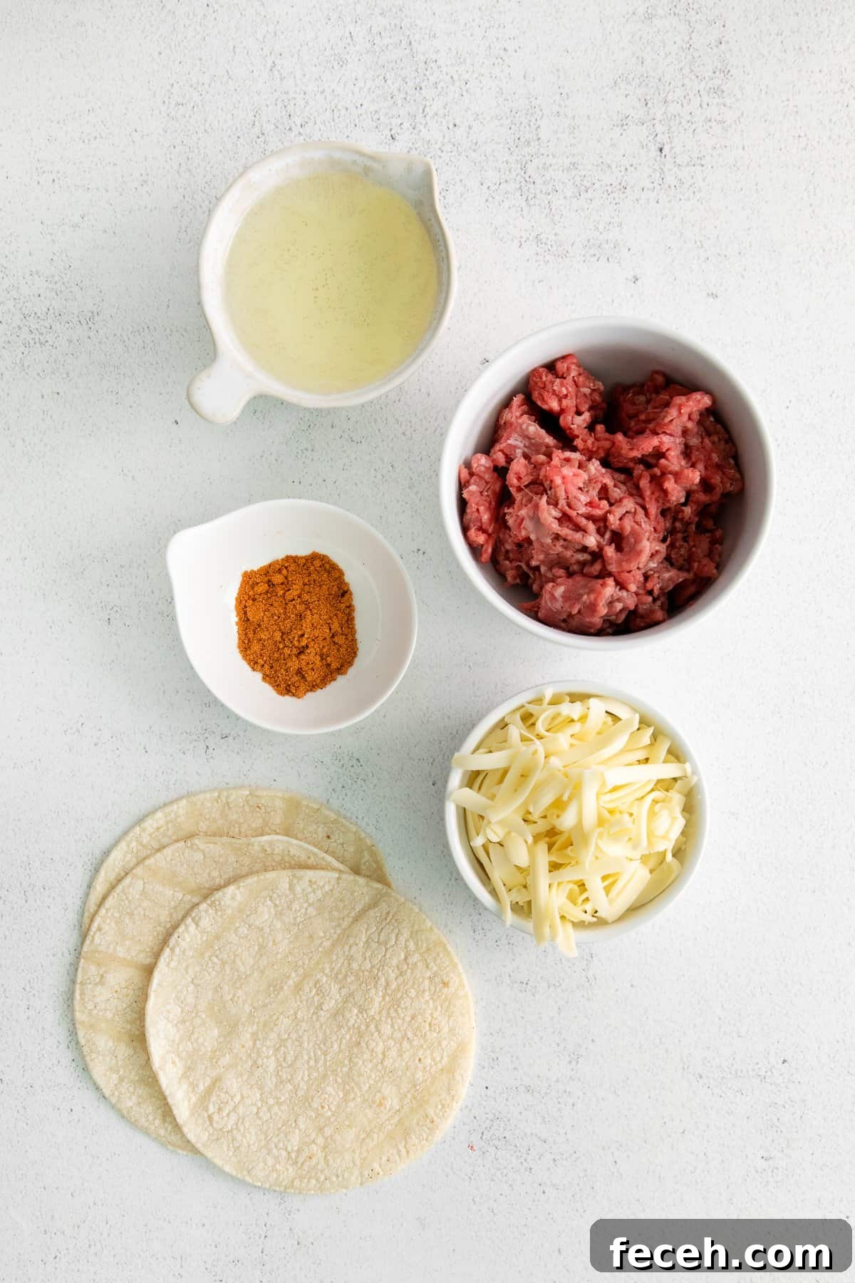 Ingredients for cheese and beef taquitos.