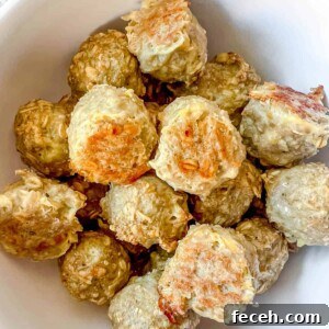 Gluten-Free Baked Turkey Meatballs Recipe 9 Gluten free baked turkey meatballs in a bowl.