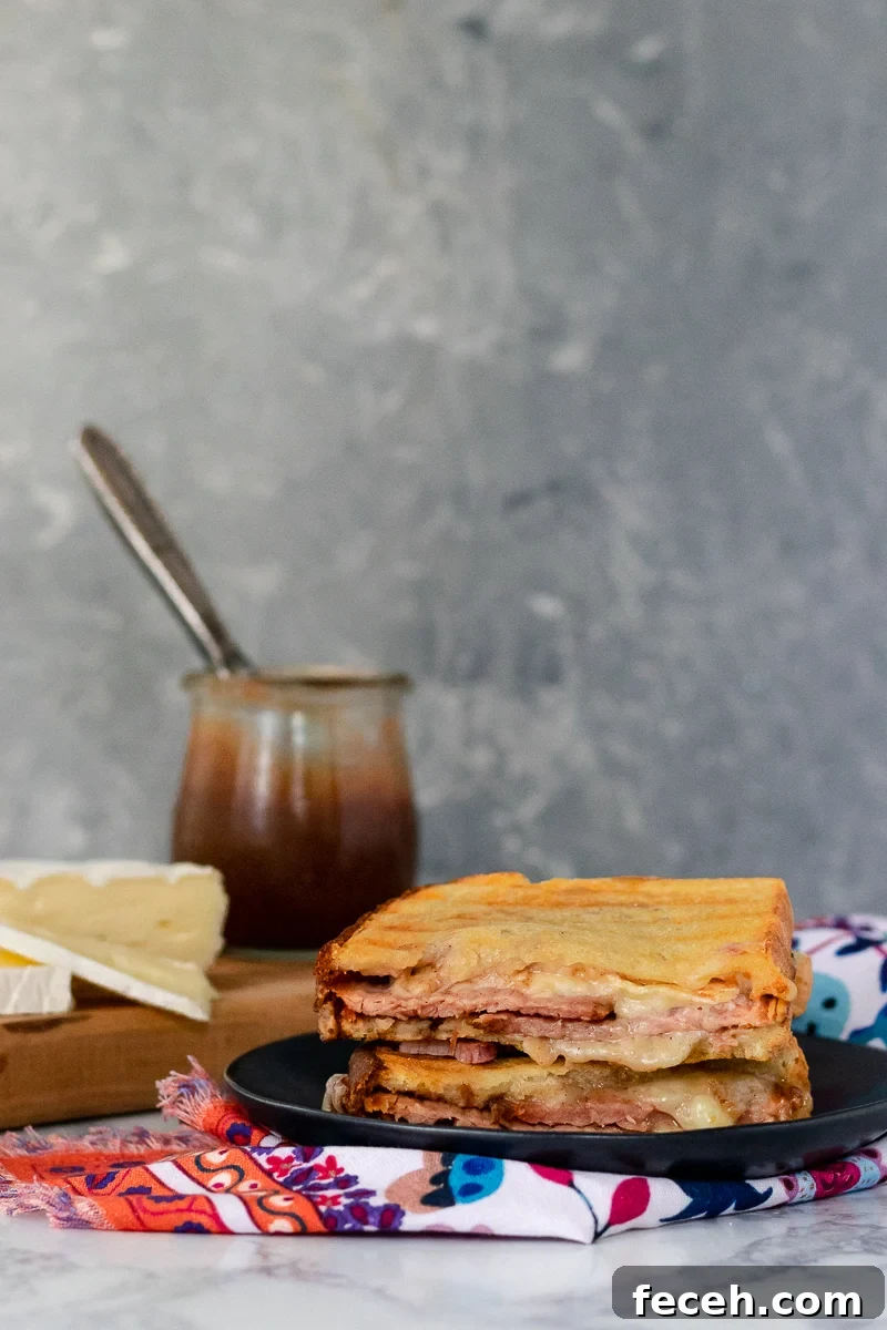 gourmet hot ham and cheese recipe - ham apple butter and brie sandwich