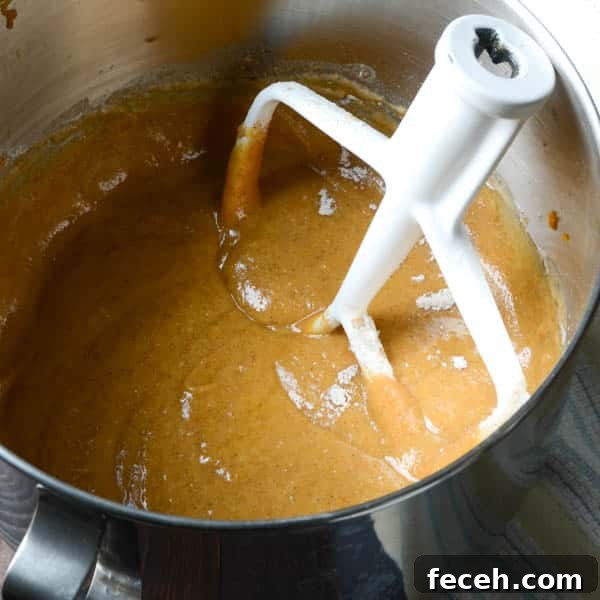 Cranberry, Nut & Pumpkin Quick Loaves: Fall Breakfast Recipe 6 pumpkin bread batter with paddle.