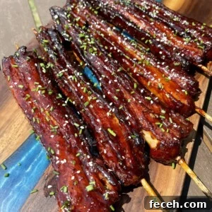 Korean-Style Pork Belly Skewers with Sticky Soy Glaze 4 pork belly skewers