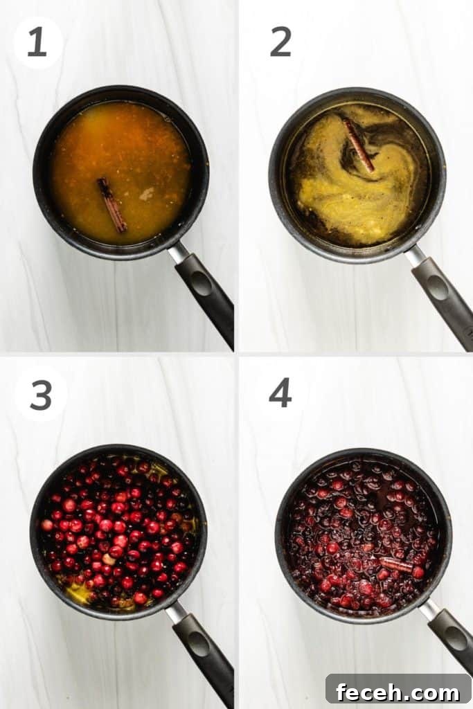 Collage showing how to make homemade cranberry sauce.