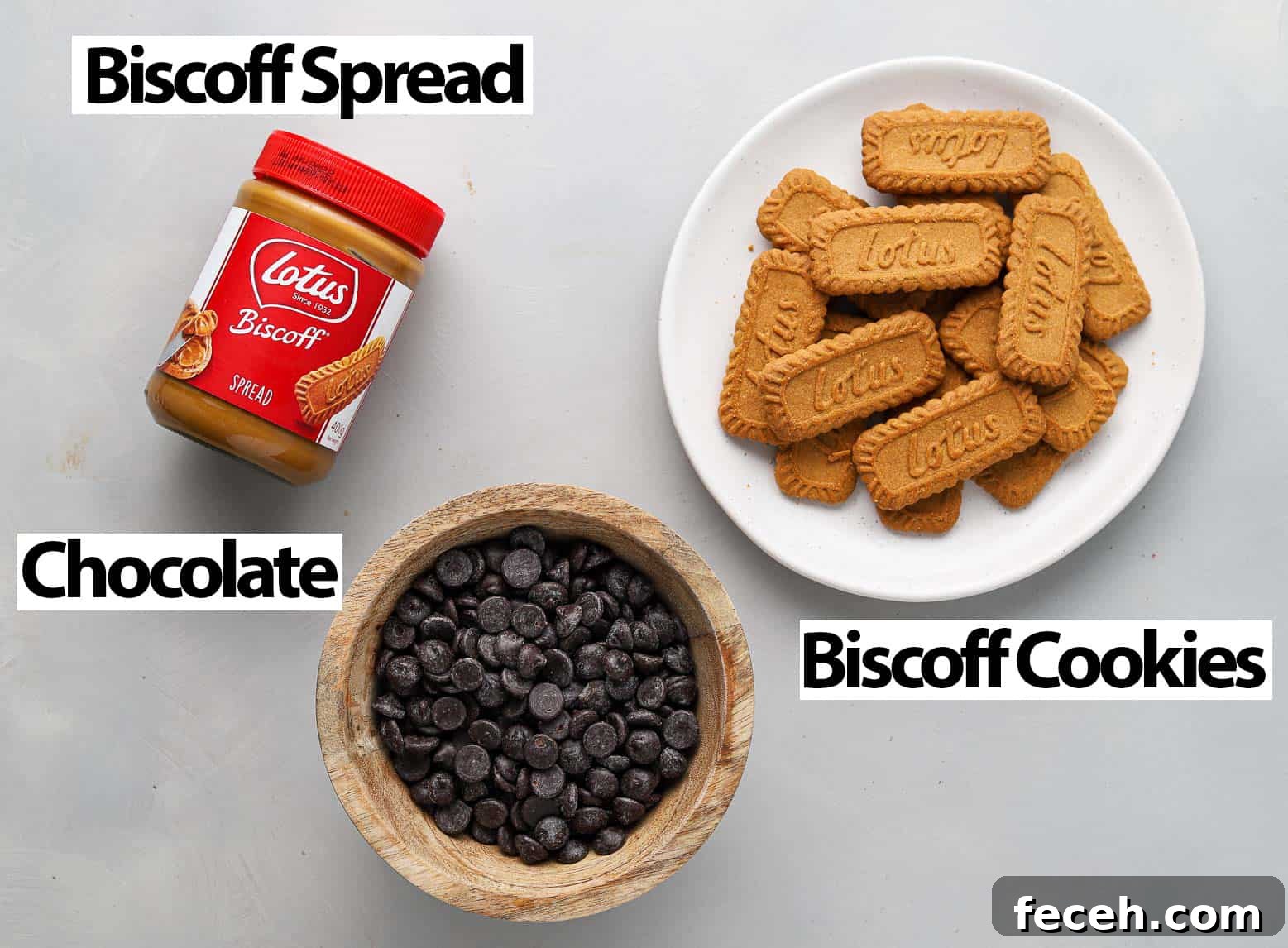 Biscoff Cookie Butter Truffles Recipe: 3-Ingredient No-Bake Treat 3 Ingredients on a grey surface.