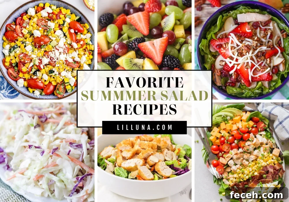 A collage of summer salad recipes.