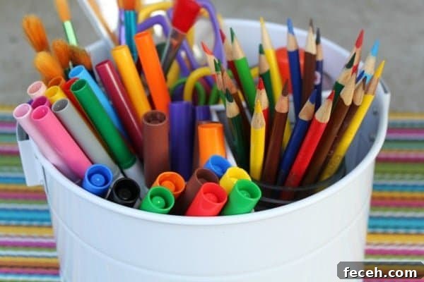 Create an art caddy with all those extra school supplies Create an art caddy with extra school supplies