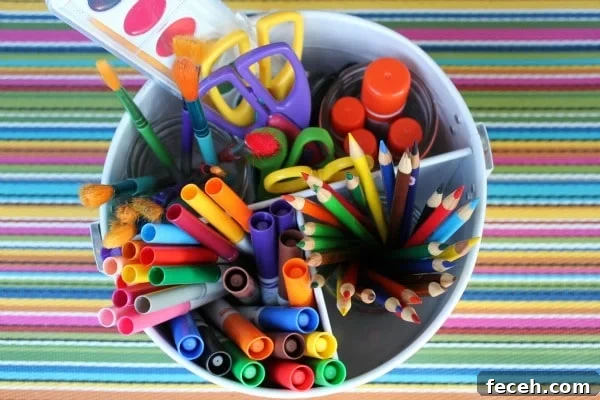 Create an art caddy with all those extra school supplies Organized art caddy