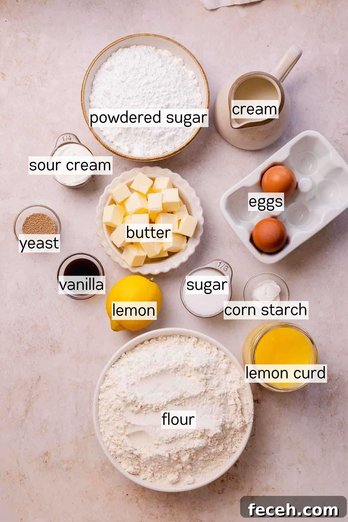 lemon rolls ingredients in bowls
