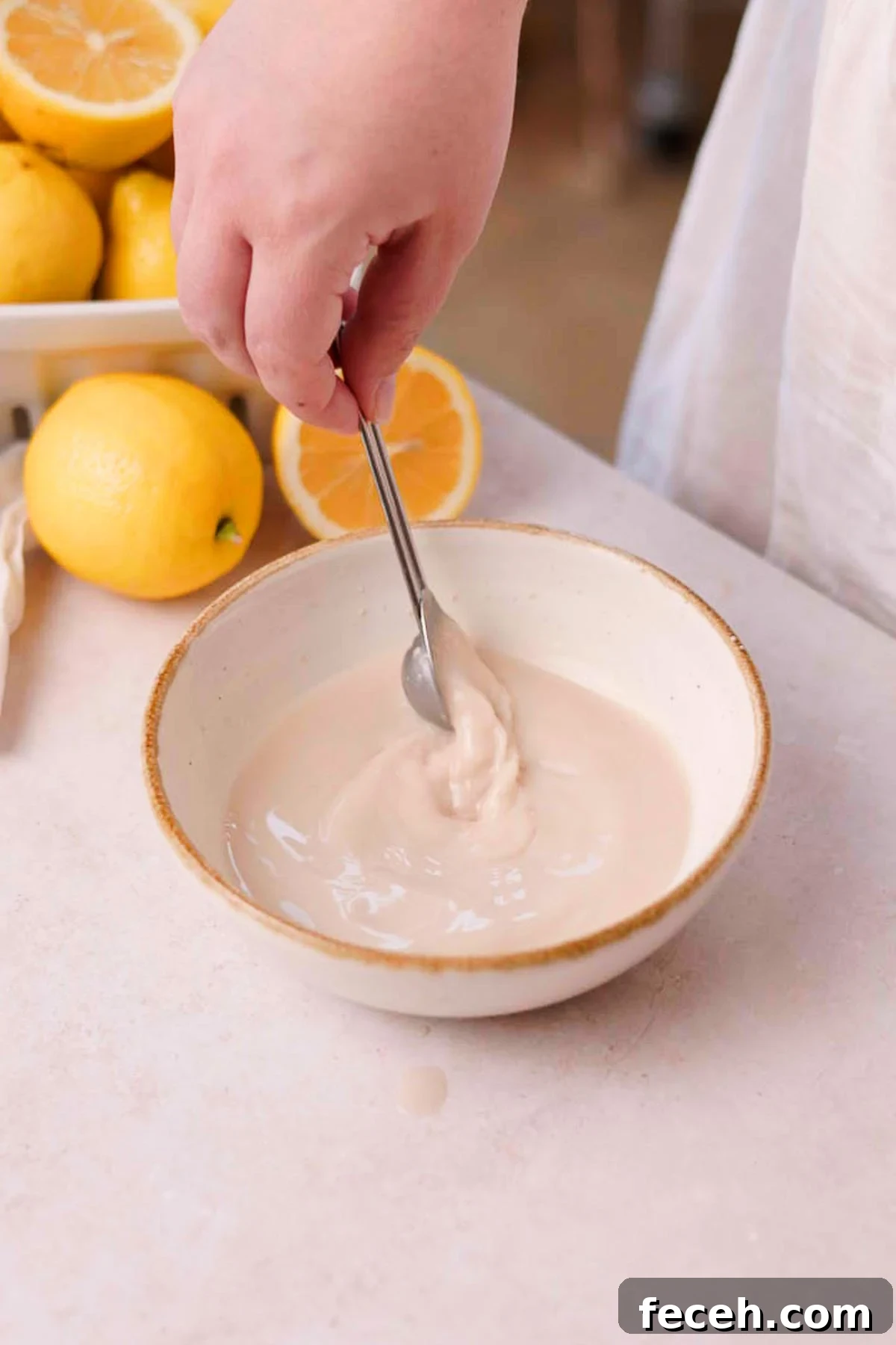 stirring yeast into water to dissolve