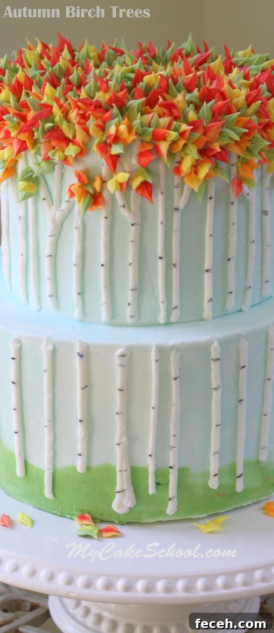Beautiful Buttercream Birch Trees! An Autumn Cake Tutorial by MyCakeSchool.com!