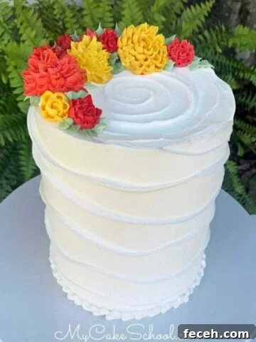 Beautiful Buttercream Wave Cake with Chrysanthemums