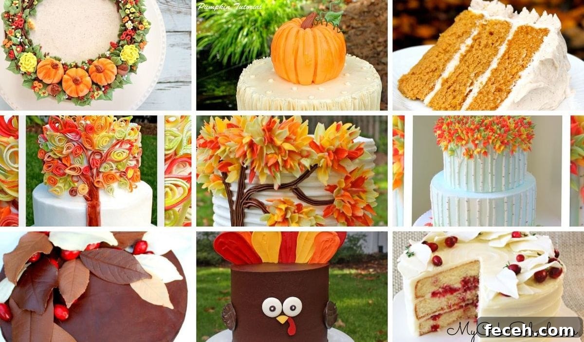 Collage of Fall Cake Designs and Recipes