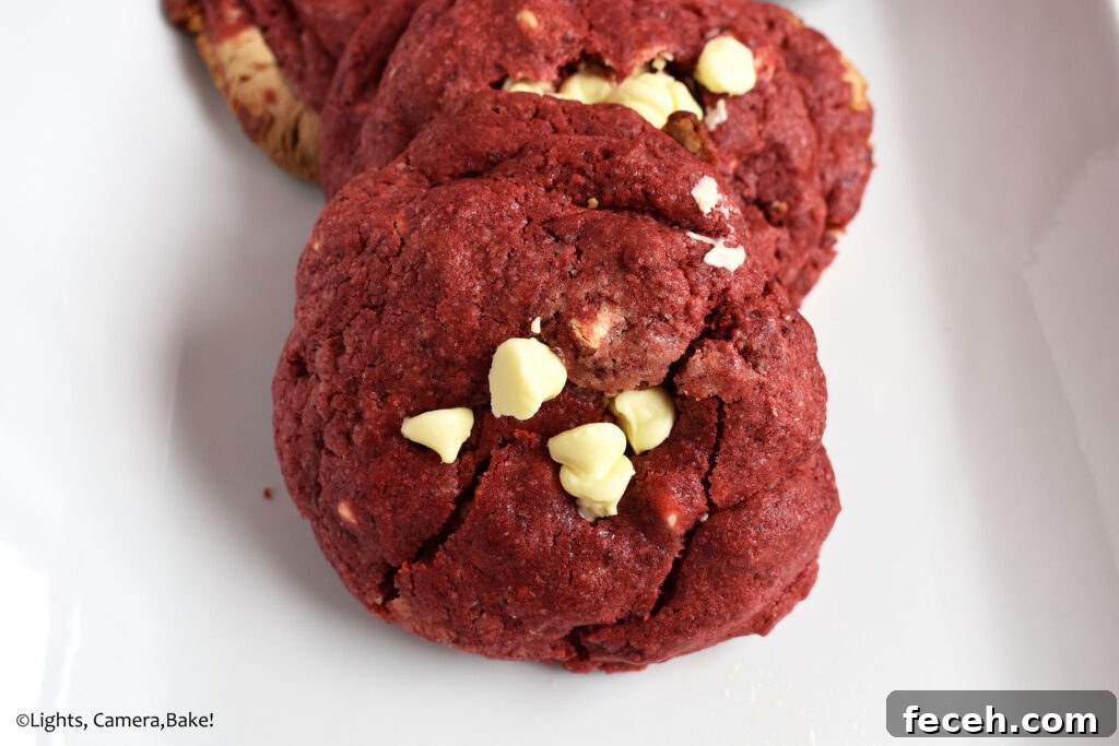 Red velvet cookie on a plate.