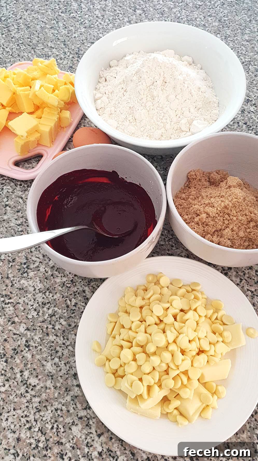 Red velvet cookies ingredients.