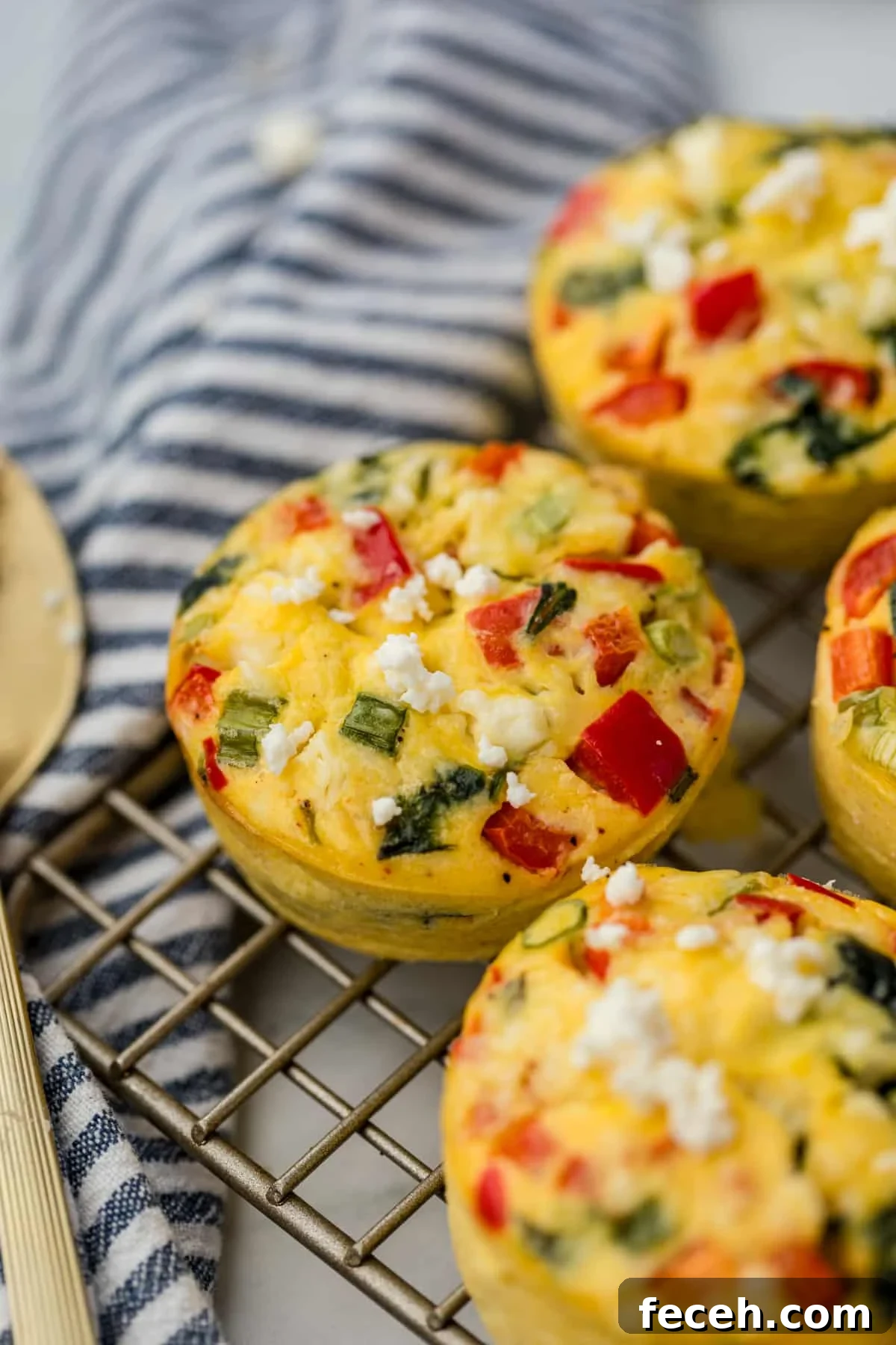 Mini Spinach and Feta Frittatas Recipe 6 An egg muffin cup on a wire cooling rack.