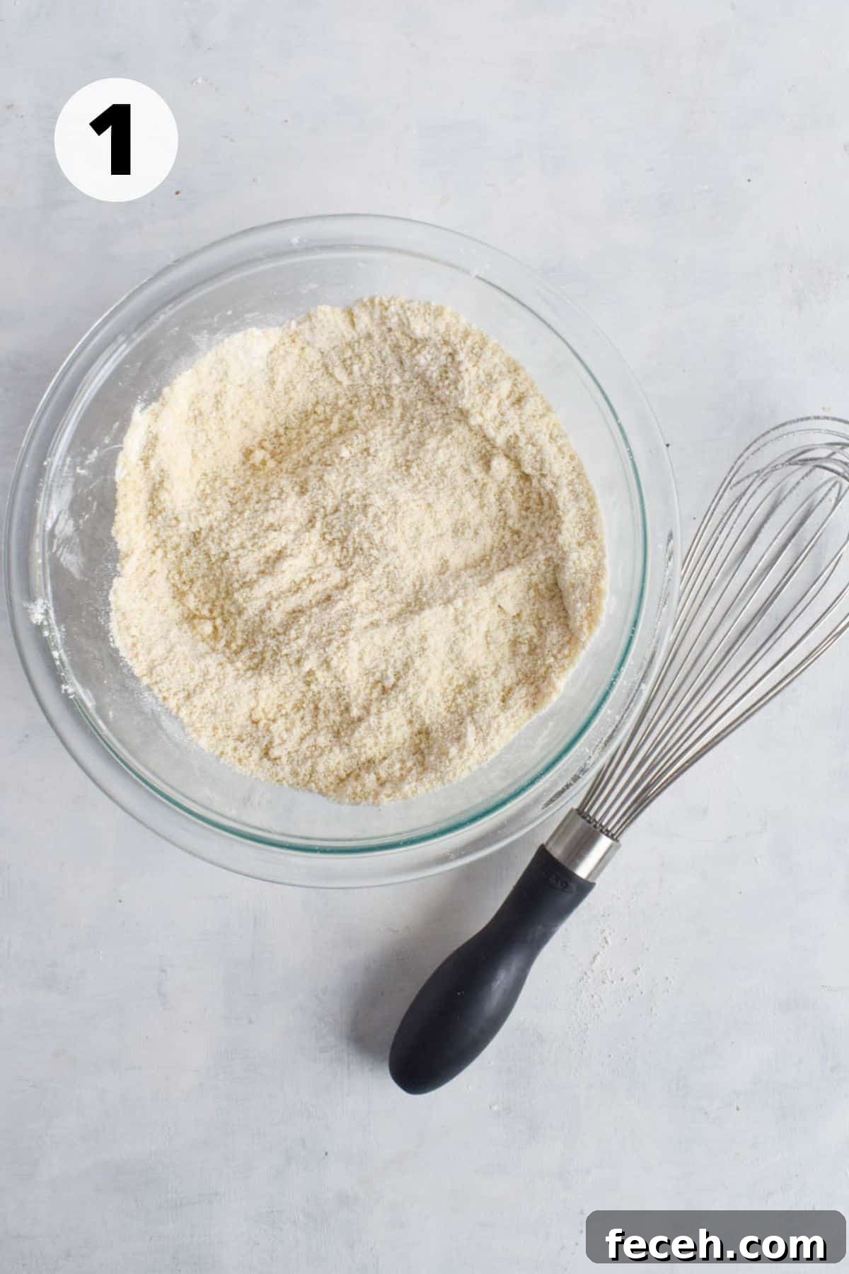 Authentic Italian Almond Cake Recipe — Light & Moist Semifreddo-Free 4 dry ingredients for recipe in mixing bowl.