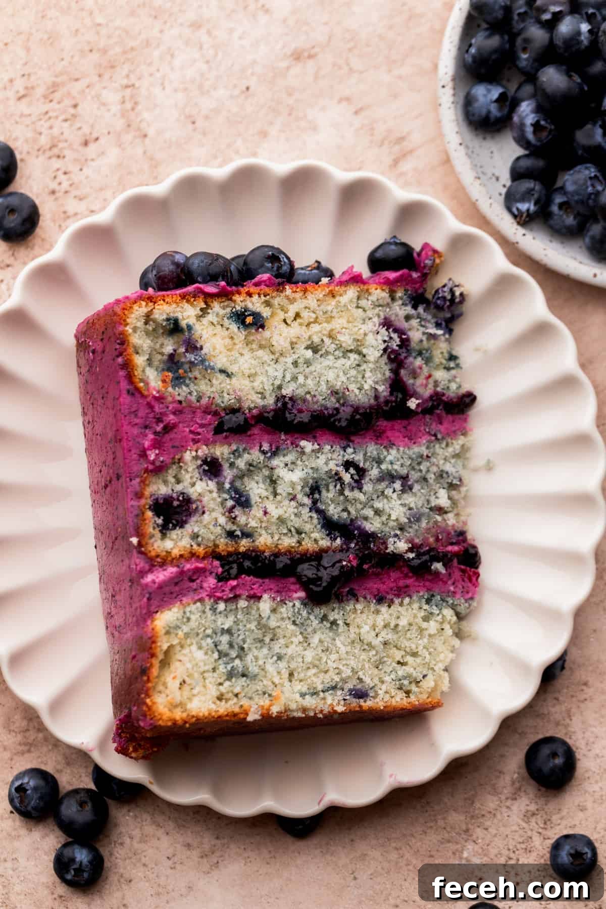 Top view of a slice of cake.
