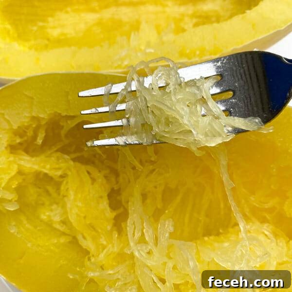 fork with strands microwave spaghetti squash