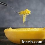 spaghetti squash shell and fork with strands