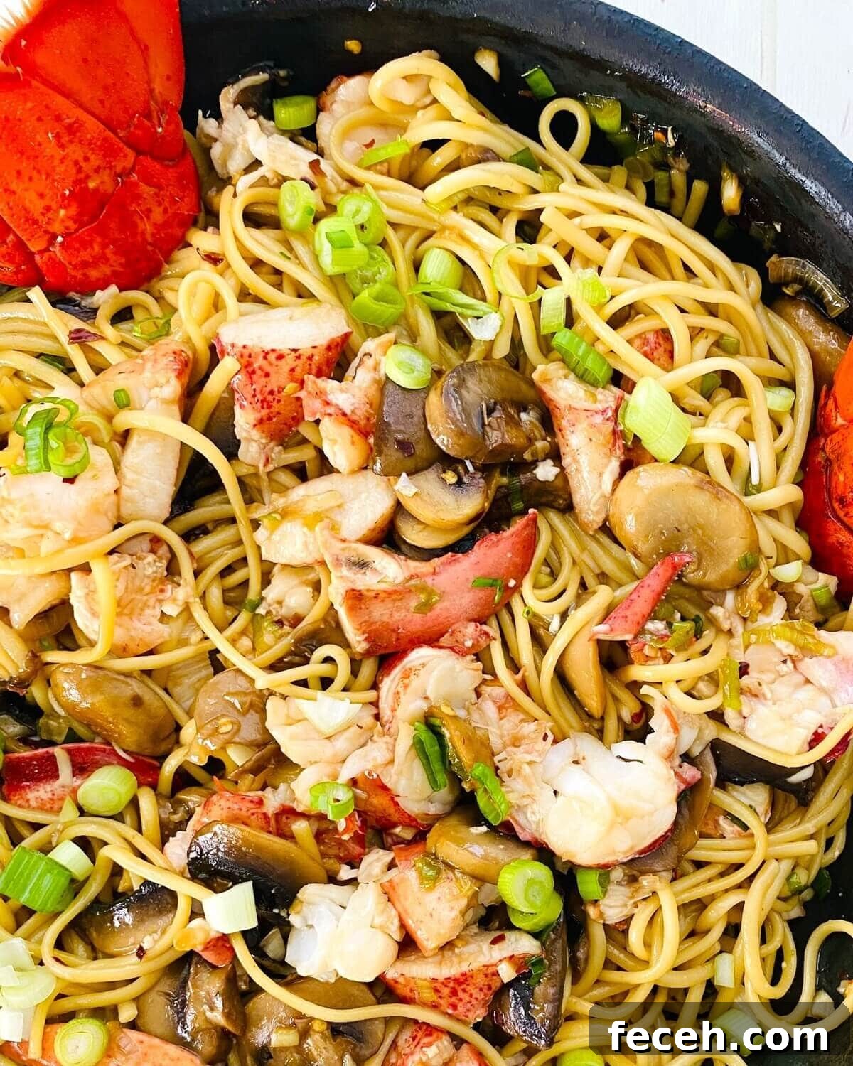 Pasta with lobster stir fry.