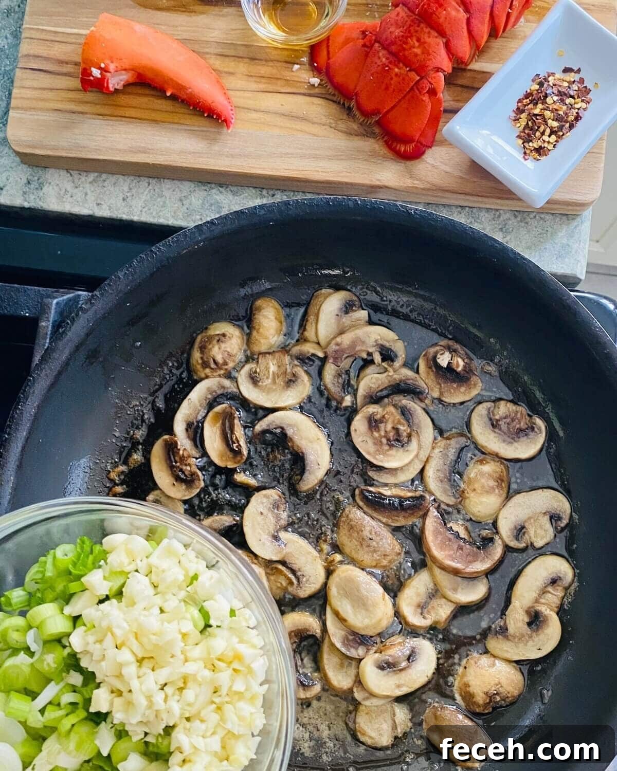 Sauté of mushrooms, green onions, and garlic.