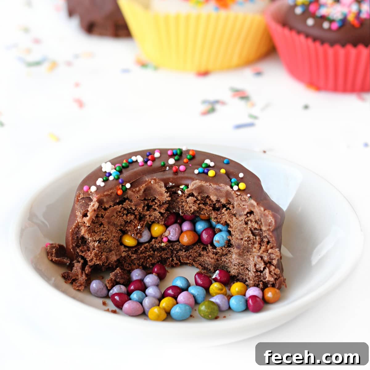 Birthday Cake Cookie Recipe: Soft, Sprinkle-Stuffed Treats 6 Interior of cookie cake showing cookie layers and candy hidden inside.