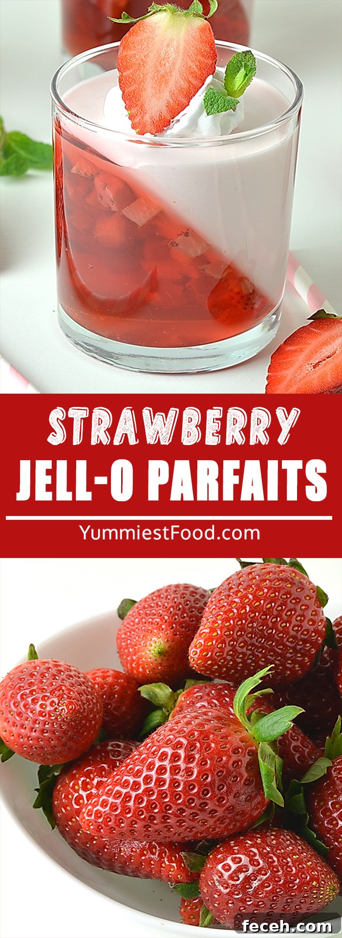 Strawberry Jello Parfait Recipe with Creamy Layers 4 The Strawberry Jell-o Parfaits recipe is so delicious and easy recipe! It takes just three ingredients to make: Jell-o, whipped topping, and strawberries. It is really such a pretty dessert!