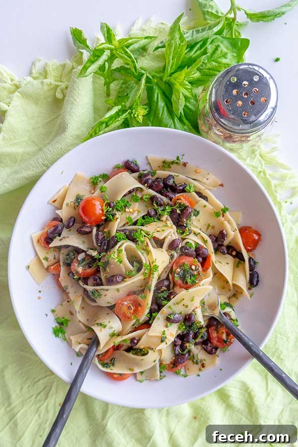 black beans pasta on a plate, gluten free