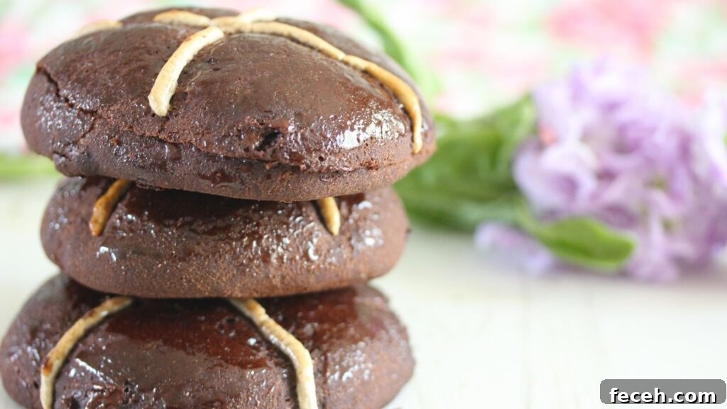 Double Chocolate Hot Cross Buns with Gluten-Free and Vegan Options 6 A stack of vegan, gluten free hot cross buns