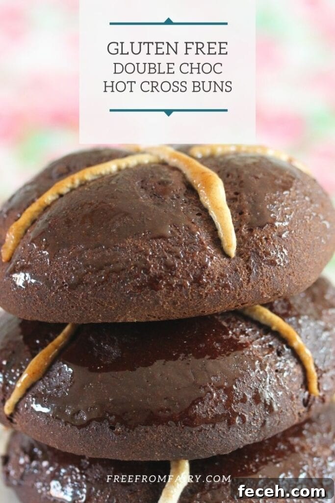 Double Chocolate Hot Cross Buns with Gluten-Free and Vegan Options 10 Gluten free and vegan Double Chocolate Hot Cross Buns. A simple recipe using the Free From Fairy's wholegrain gluten free bread mix.