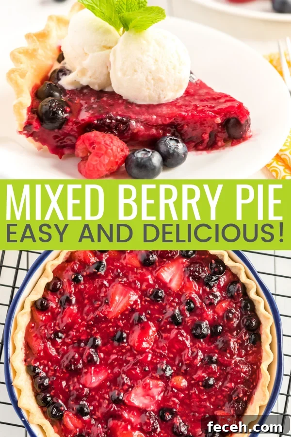 This Berry Pie recipe combines the delicious sweet and tart flavors of four different berries! A single layer crust pie requiring minimal baking made with strawberries, blueberries, raspberries, and blackberries make this the perfect spring and summer pie!