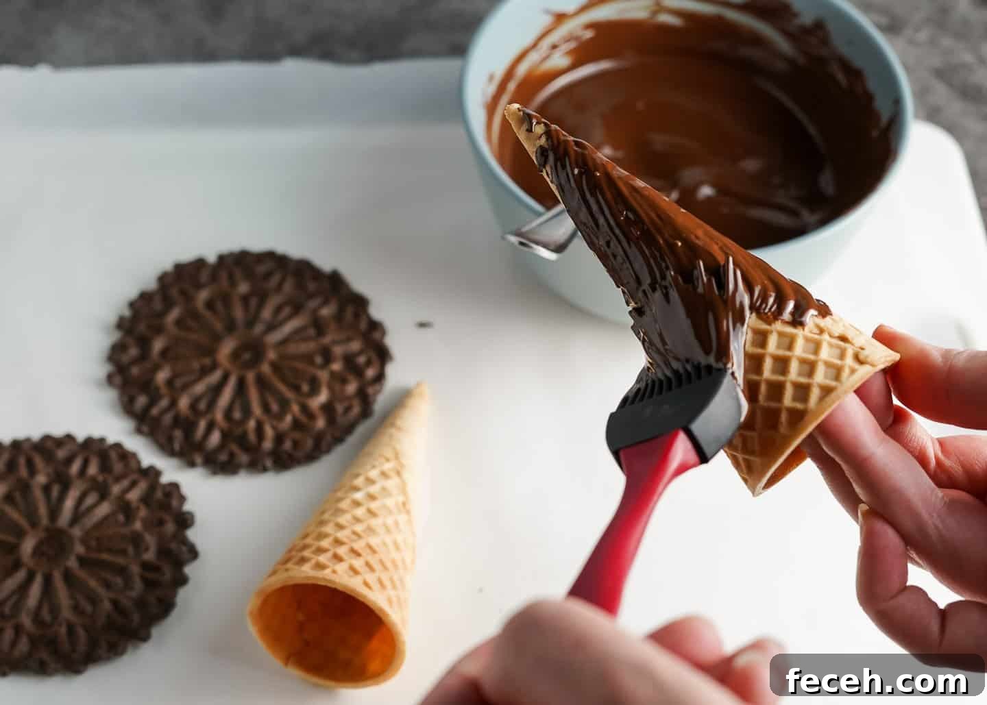 Painting Ice Cream Cone with Chocolate