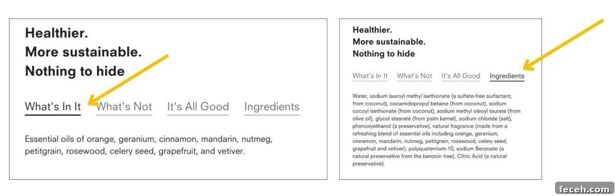 Are Public Goods Products Worth It? A Deep Dive Into Their Ingredients 3 The image displays two side-by-side screenshots from the Public Goods website featuring product transparency tabs labeled